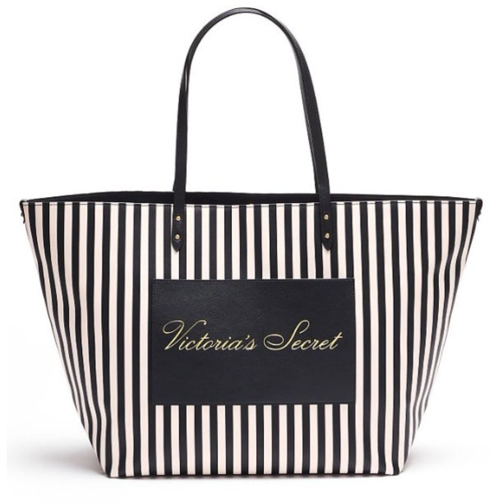 Victoria Secret tote canvas striped white / black shoulder bag